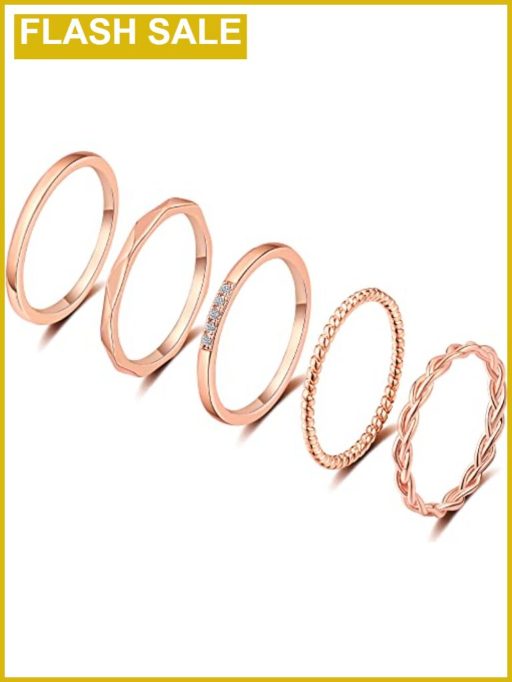 5pcs Stainless Steel Gold Plated Stackable Ring Set Hypoallergenic Non-Tarnish